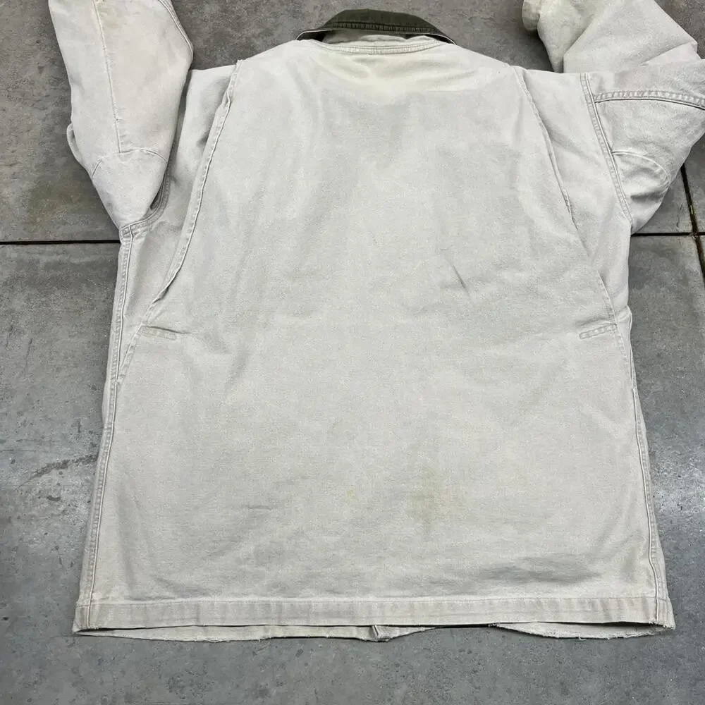 vintage l.l. bean beige button down barn chore coat size large - Picture 8 of 8